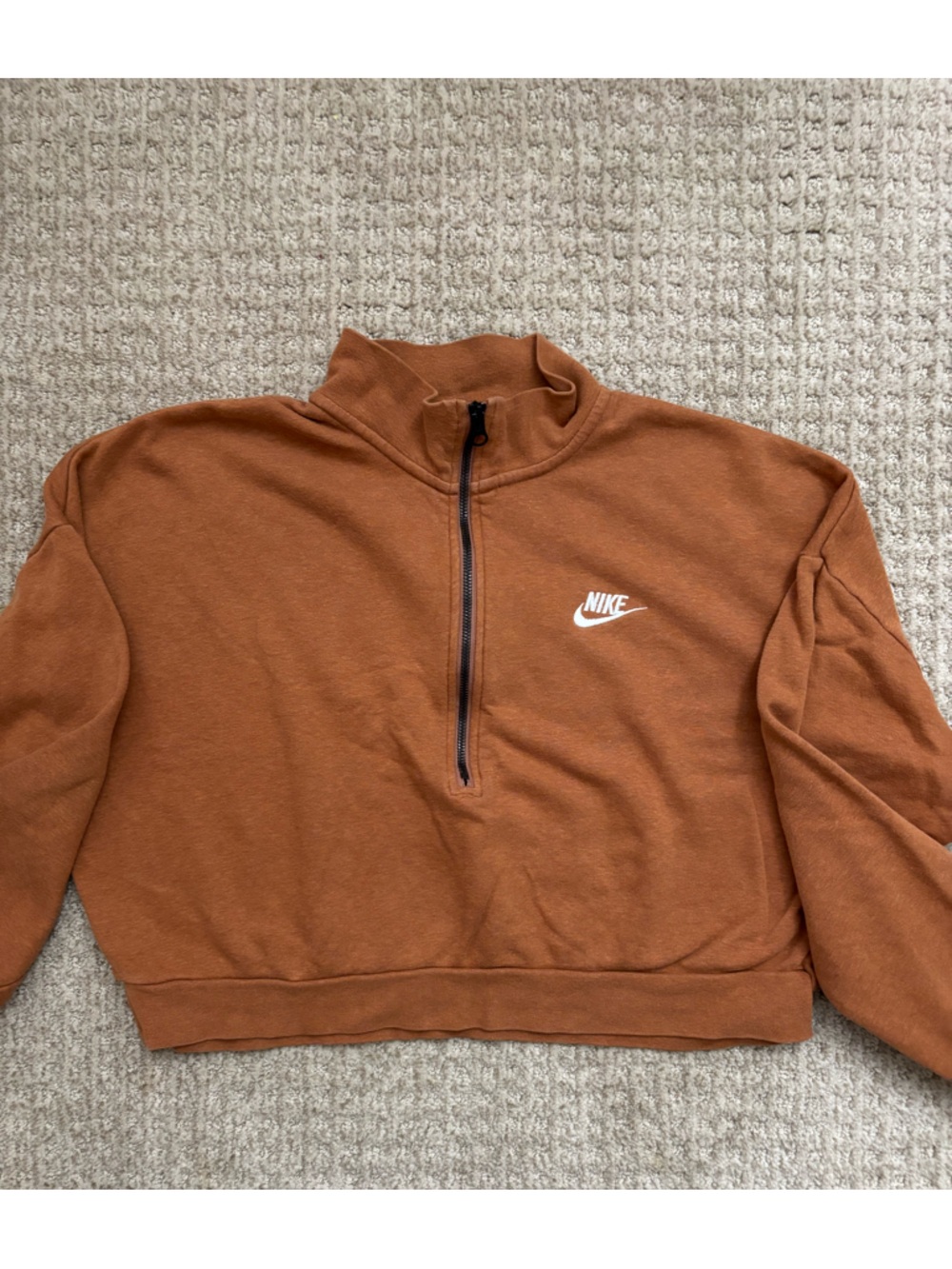 Nike Women's Half-Zip Pullover in Rust with White Swoosh